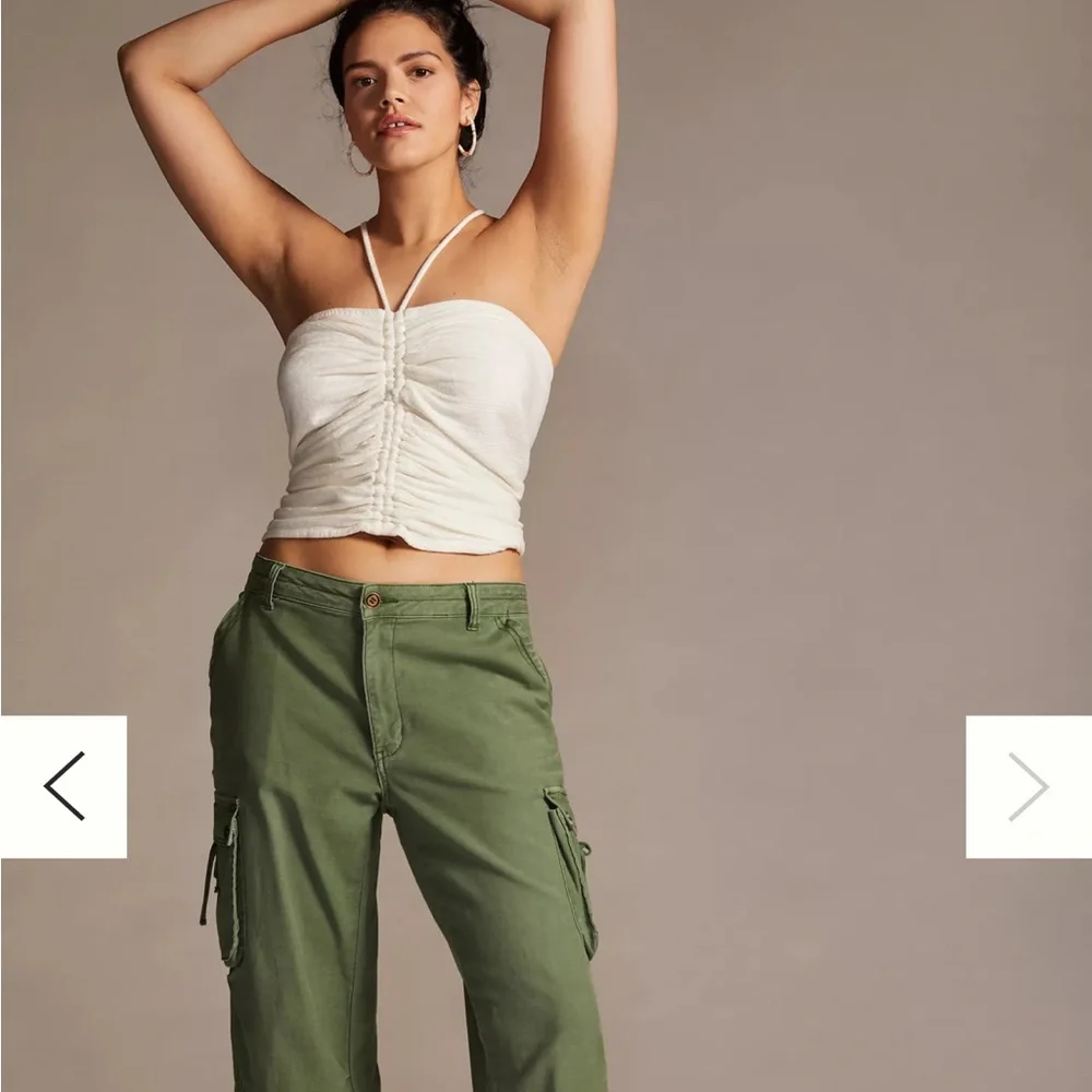 NWT Anthropologie Pilcro Ruched Ribbed Halter Top - Green - size XXS - Picture 5 of 14